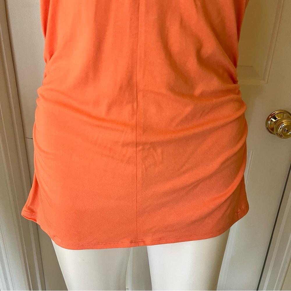 Vince Camuto Women's Side Ruched Orange Cap Sleeve Office Knit Blouse Sz Medium - Picture 4 of 13